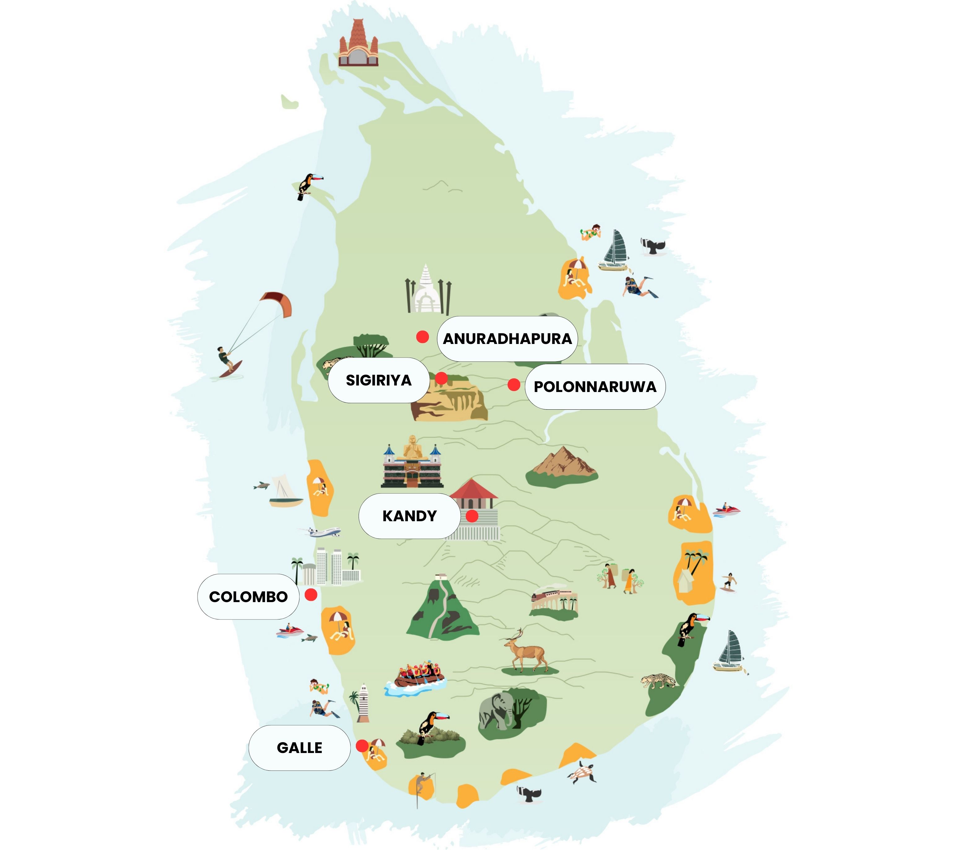 Illustrated map of Sri Lanka showing culture
